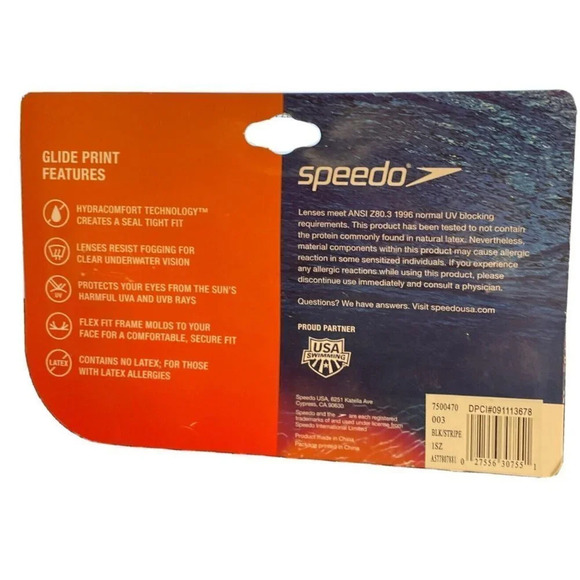 Speedo Swimming JR. Glide Print Black Stripe Goggles Ages Junior 6-14‎ NEW - Picture 3 of 3